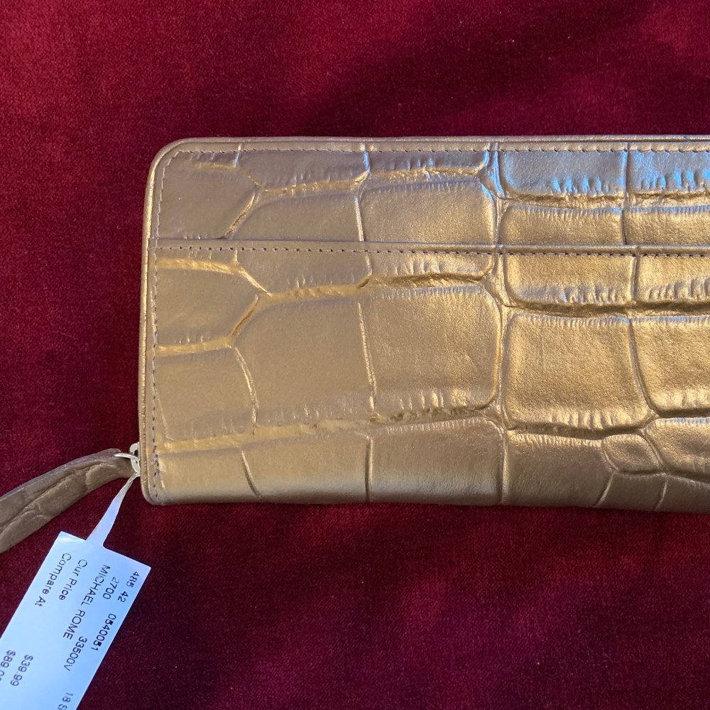 Michael Rome Gold Croco Embossed Leather Wallet